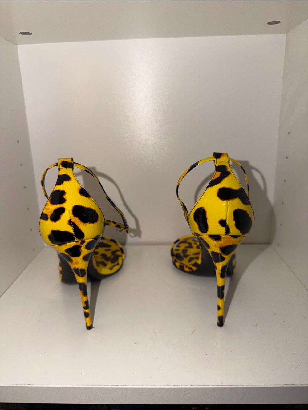 Dolce & Gabbana Yellow and Black Leopard Print Ankle-Strap Stilettos - Picture 3 of 3